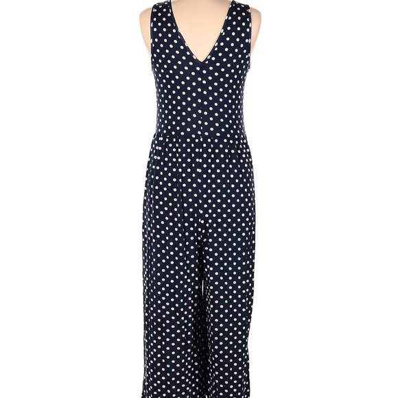 ASOS Jumpsuit Boho Blue Poke Dot Sleeveless V-neck Pleats Sz 2 - Picture 8 of 9